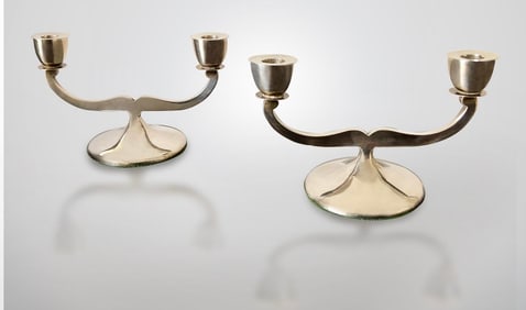 A PAIR OF HONG KONG STERLING SILVER CANDEL HOLDER