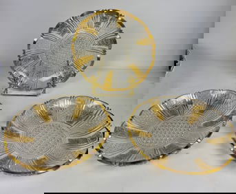 SET OF 3 MOSER CUT CRYSTAL AND GILT DISHES