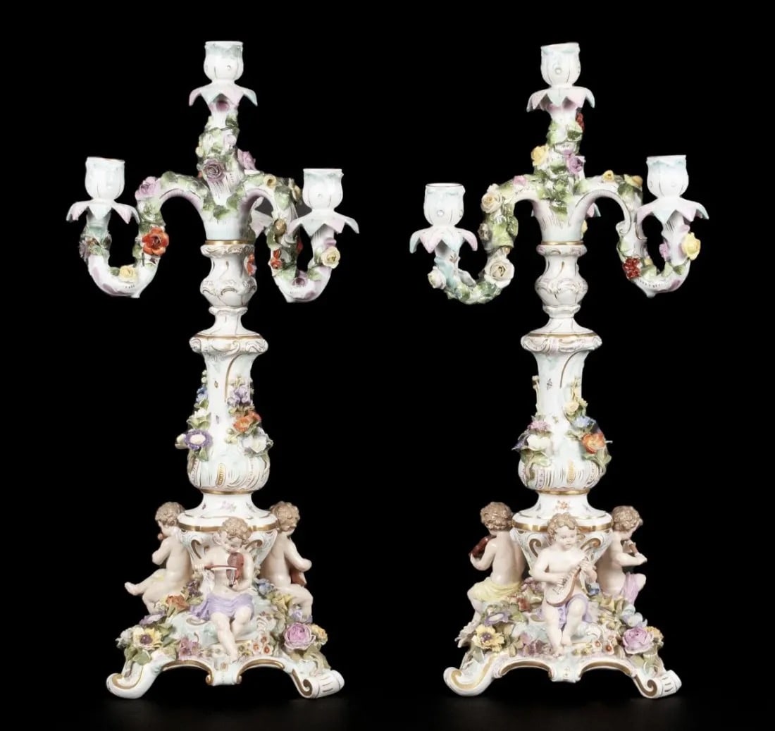 A LARGE PAIR OF MEISSEN CANDELABRA (1 of 3)