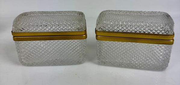A PAIR OF ORMOLU MOUNTED BACCARAT STYLE CRYSTAL BOXS