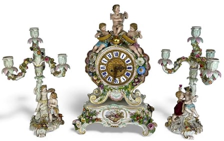 19TH C. MEISSEN CLOCK SET