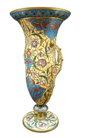 19TH C. FRENCH CHAMPLEVE ENAMEL VASE SIGNED F. BARBEDIENNE