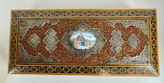 PERSIAN MONABAT KARI SILVER AND ENAMEL BOX