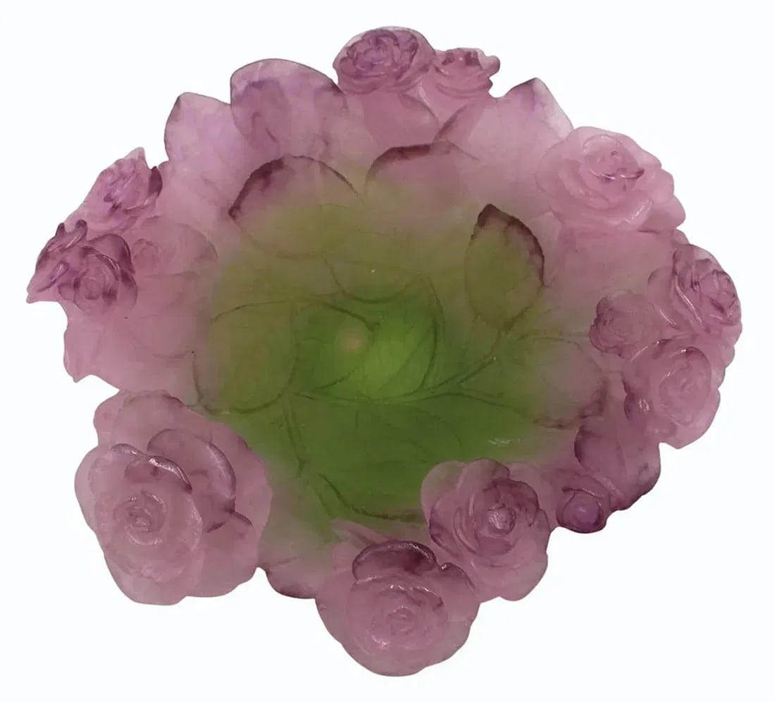 A LARGE DAUM PATE DE VERRE ROSES GLASS BOWL (1 of 3)