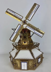 LARGE AUSTRO HUNGARIAN STERLING SILVER AND ENAMEL MUSICAL WINDMILL