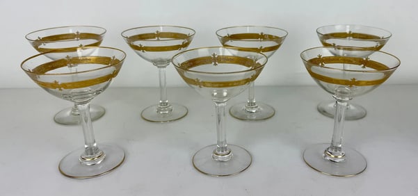 SET OF 7 MOSER STYLE GILT CHAMPAGNE GLASSES