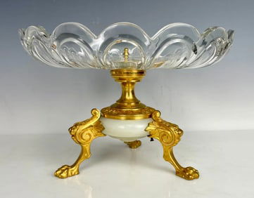 ORMOLU AND ALABASTER BACCARAT MOUNTED DISH
