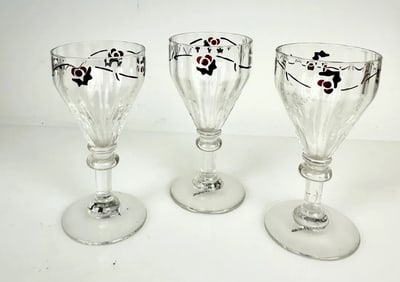 3 SIGNED ENAMELED DAUM NANCY GLASSES