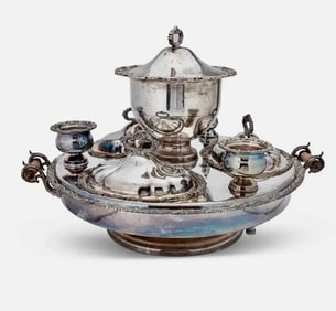 LARGE SILVERPLATE SERVING WITH LAZY SUZAN