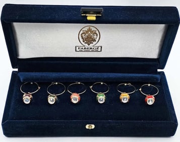 IMPERIAL FABERGE GOLD PLATED ENAMEL EGG WINE CHARMS