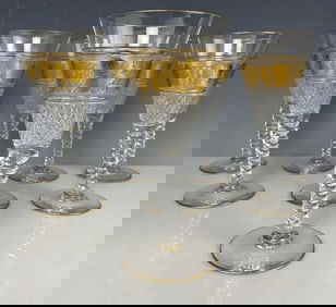 A SET OF 7 GILT ST VAL LAMBERT WINE GLASSES 8.5 inches HIGH