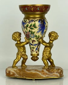 19TH C. FRENCH CHAMPLEVE ENAMEL & MARBLE VASE