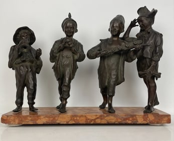 BRONZE SCULPTURE OF 4 MUSICIANS ON A MARBLE BASE