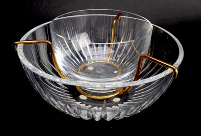 BACCART CRYSTAL AND GILT METAL CAVIAR DISH
