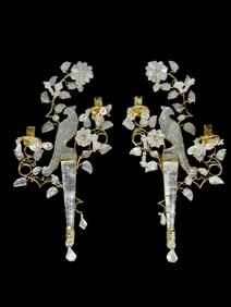 A MAGNIFICENT PAIR OF MAISON BAGUES STYLE ROCK CRYSTAL APPLIQUES