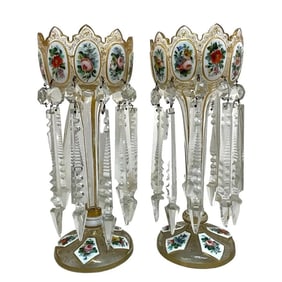 A LARGE PAIR OF BOHEMIAN MOSER OVERLAY GLASS LUSTERS