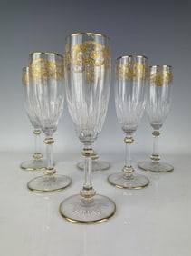 SET OF 6 SIGNED BACCARAT CUT CRYSTAL CHAMPAGNE COUPS