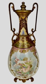 19TH C. FRENCH CHAMPLEVE ENAMEL AND SEVRES PORCELAIN VASE