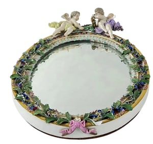 19TH C. FLOWER INCRUSTED MEISSEN MIRROR