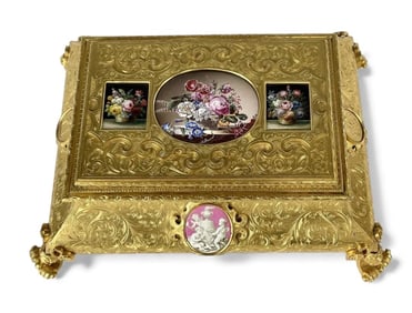 A MAGNIFICENT MICRO MOSAIC MOUNTED ORMOLU BOX