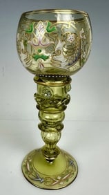 A FINE GILT AND ENAMELLED MOSER WINE GLASS
