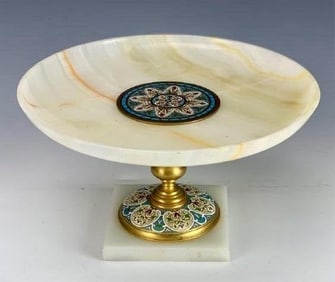 19TH C. FRENCH CHAMPLEVE ENAMEL AND ONYX CENTERPIECE
