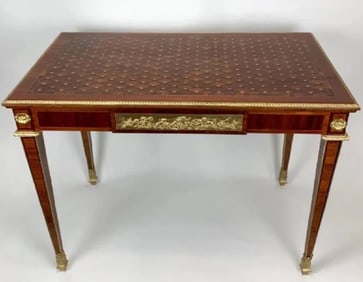 19TH CENTURY PARQUETRY TOP ORMOLU MOUNTED DESK