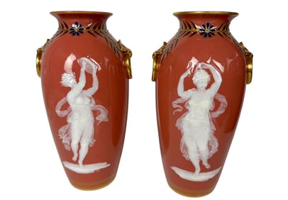 A PAIR OF MINTO PATE SUR PATE VASES