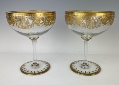 A LARGE PAIR OF GILT MOSER COMPOTES