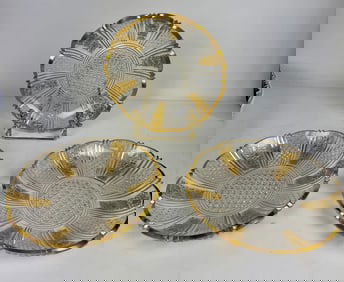 SET OF 3 MOSER CUT CRYSTAL AND GILT DISHES