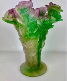 DAUM PATE DE VERRE VASE ROSES 9?? H
