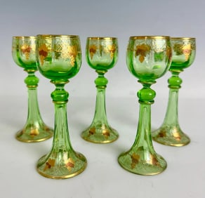 SET OF 5 ENAMELED MOSER GLASSES