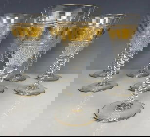 A SET OF 7 GILT ST VAL LAMBERT WINE GLASSES 8.5 inches HIGH