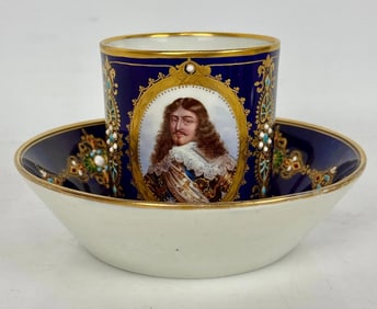 19TH C. JEWELLED SEVRES CUP AND SAUCER