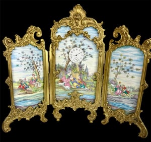 A LARGE AUSTRIAN ENAMEL SCREEN CLOCK