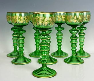 SET OF 8 GILT MOSER WINE GLASSES