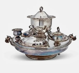 LARGE SILVERPLATE SERVING WITH LAZY SUZAN