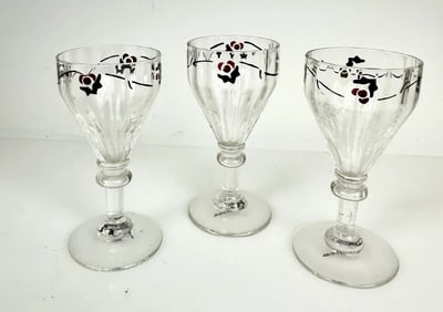 3 SIGNED ENAMELED DAUM NANCY GLASSES