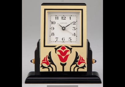 ART NOUVEAU CARTIER ENAMELLED TABLE  CLOCK