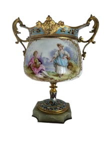 FRENCH SEVRES AND CHAMPLEVE ENAMEL CENTREPIECE