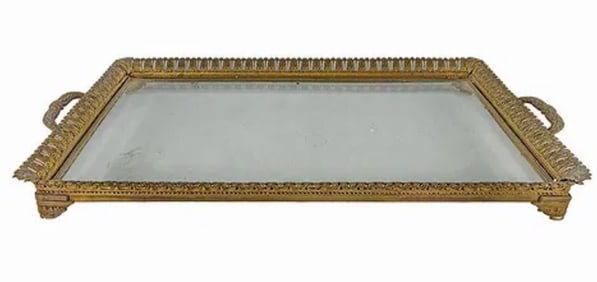 ANTIQUE FRENCH DORE BRONZE AND GLASS TRAY