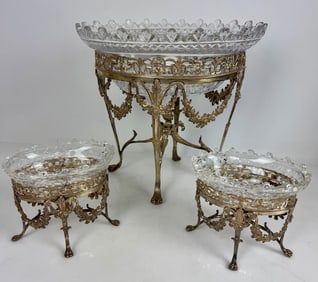 VICTORIAN SILVER AND CRYSTAL 3 PIECE BOWLS