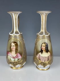 A PAIR OF 19TH C. BOHEMIAN OVERLAY GLASS BOTTLES