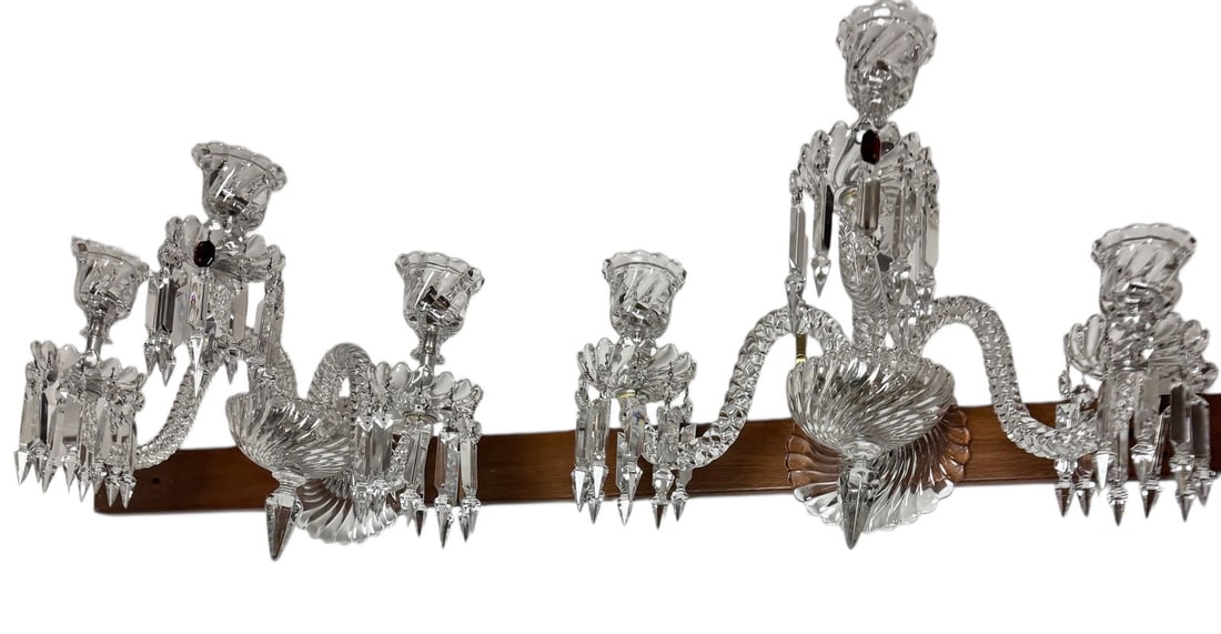 A PAIR OF SIGNED BACCARAT 3 LIGHT WALL SCONSES: Circa 1930. In good condition. Estimate $2500-3000