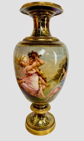 A LARGE BERLIN PORCELAIN 'VIENNA STYLE' IRIDESCENT GROUND 'JEWELED' VASE
