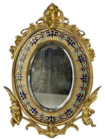 19TH C. FRENCH CHAMPLEVE ENAMEL BRONZE MIRROR