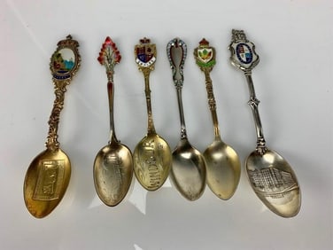SET OF 6 CANADIAN SILVER ENAMEL SPOONS