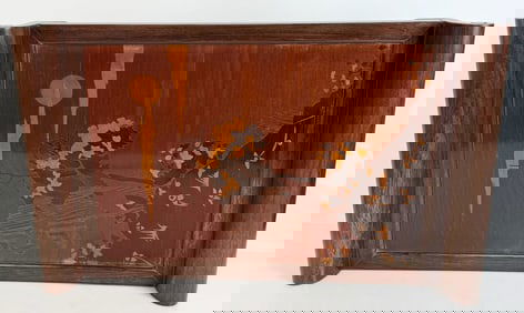 ART NOUVEAU GALLE STYLE INLAID WOOD TRAY