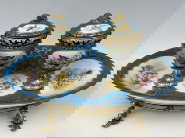 19TH C. ORMOLU MOUNTED SEVRES PORCELAIN INKWELL