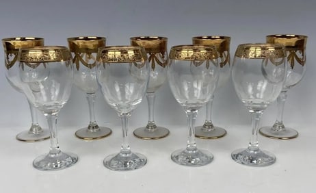 SET OF 9 GILT WINE GLASSES